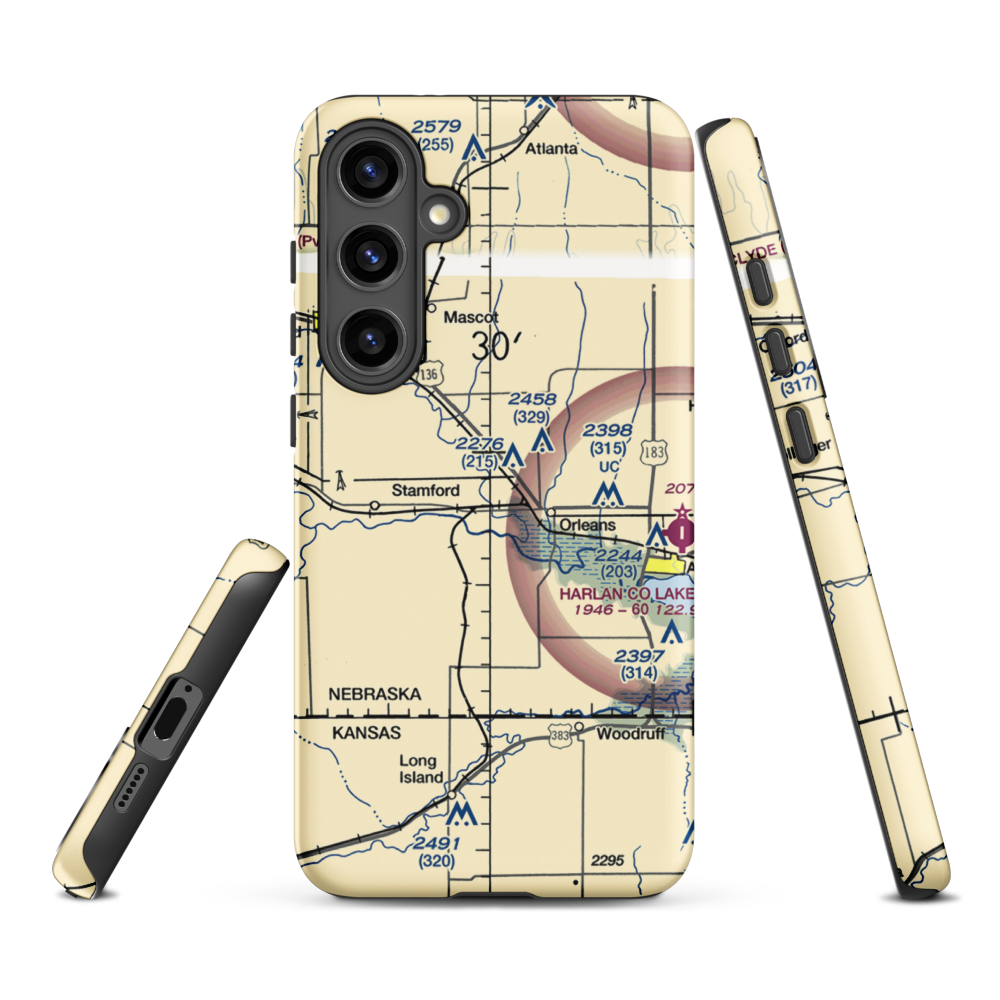 L J Bose Airstrip (67NE) VFR Sectional Samsung Phone Case Samsung Galaxy S24 Plus model shown