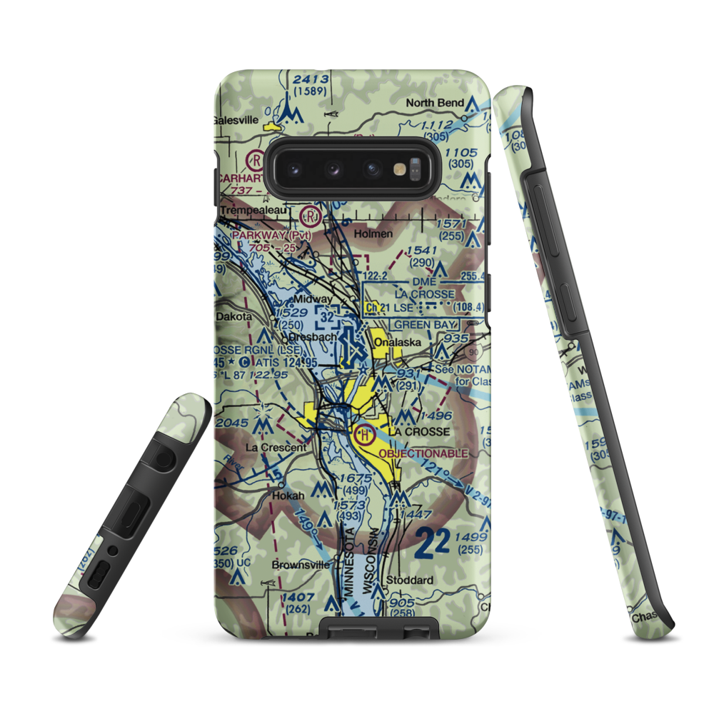 La Crosse Municipal Airport (LSE) VFR Sectional Samsung Phone Case Samsung Galaxy S10 Plus model shown