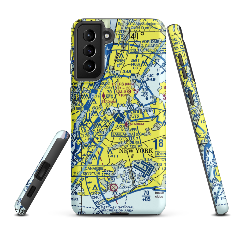 La Guardia Airport (LGA) VFR Sectional Samsung Phone Case Samsung Galaxy S21 Plus model shown