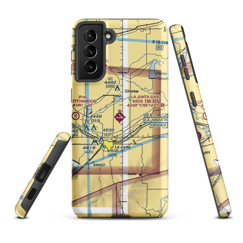 La Junta Municipal Airport (LHX) VFR Sectional Samsung Phone Case Samsung Galaxy S21 FE model shown