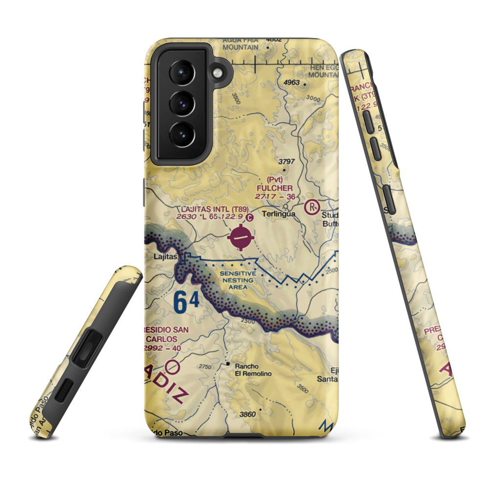 Lajitas International Airport (T89) VFR Sectional Samsung Phone Case Samsung Galaxy S21 FE model shown