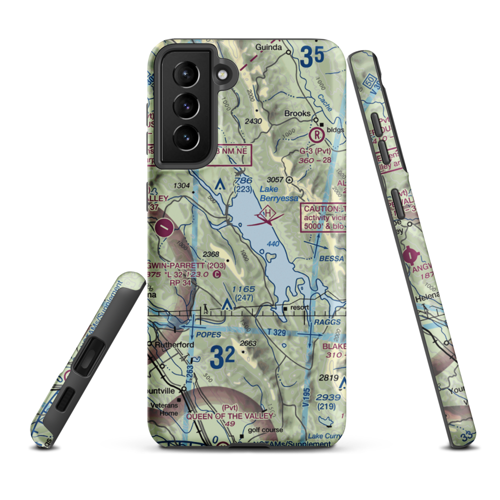 Lake Berryessa Seaplane Base (E20) VFR Sectional Samsung Phone Case Samsung Galaxy S21 Plus model shown