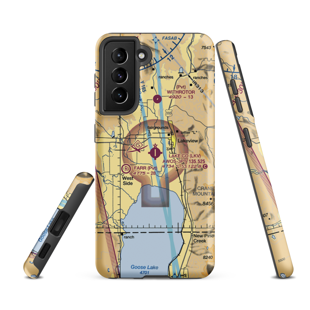 Lake County Airport (LKV) VFR Sectional Samsung Phone Case Samsung Galaxy S21 FE model shown