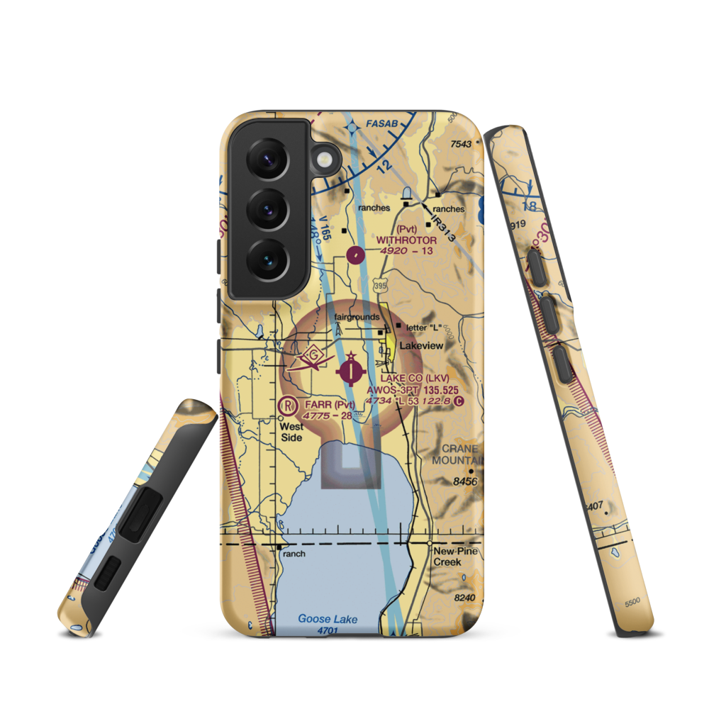 Lake County Airport (LKV) VFR Sectional Samsung Phone Case Samsung Galaxy S22 model shown