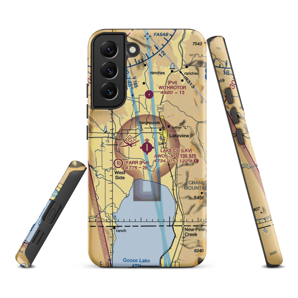 Lake County Airport (LKV) VFR Sectional Samsung Phone Case Samsung Galaxy S22 Plus model shown