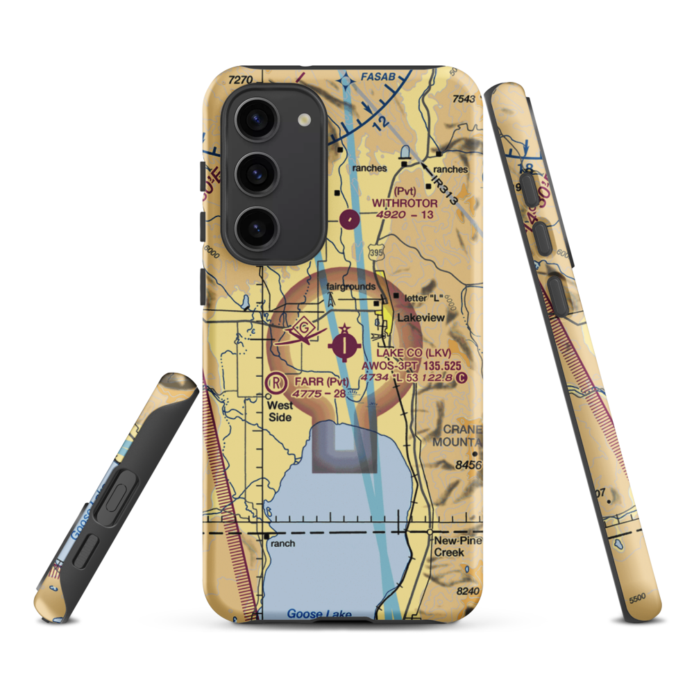 Lake County Airport (LKV) VFR Sectional Samsung Phone Case Samsung Galaxy S23 Plus model shown