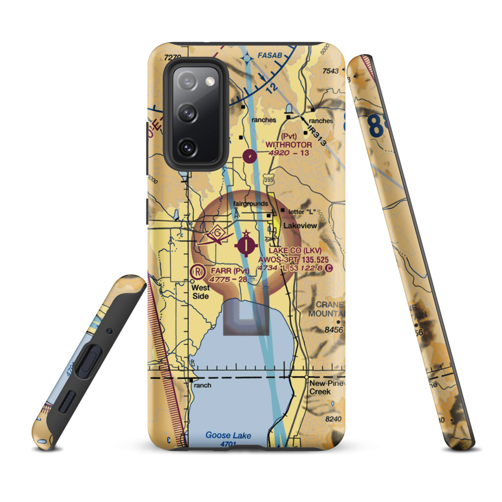 Lake County Airport (LKV) VFR Sectional Samsung Phone Case Samsung Galaxy S20 FE model shown
