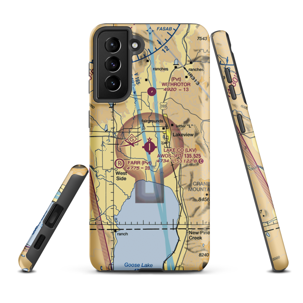 Lake County Airport (LKV) VFR Sectional Samsung Phone Case Samsung Galaxy S21 Plus model shown
