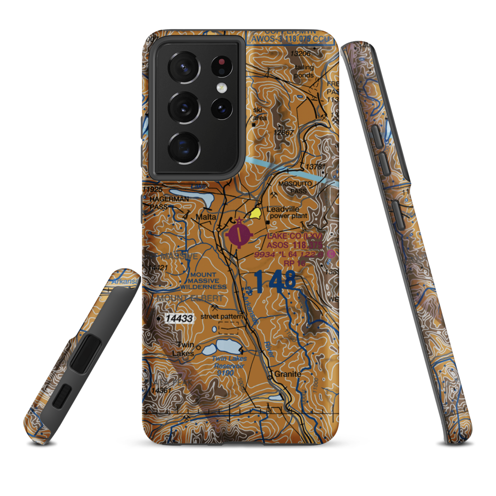 Lake County Airport (LXV) VFR Sectional Samsung Phone Case Samsung Galaxy S21 Ultra model shown