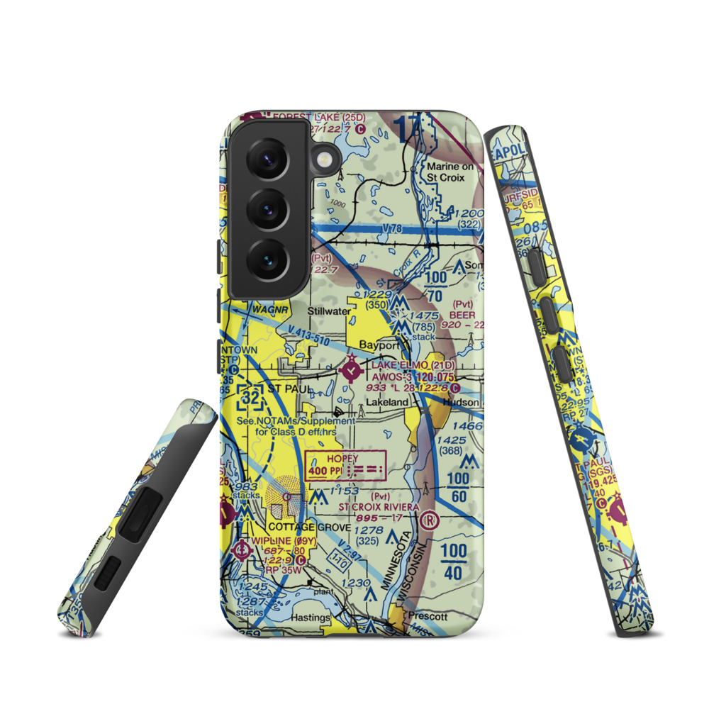 Lake Elmo Airport (21D) VFR Sectional Samsung Phone Case Samsung Galaxy S22 model shown