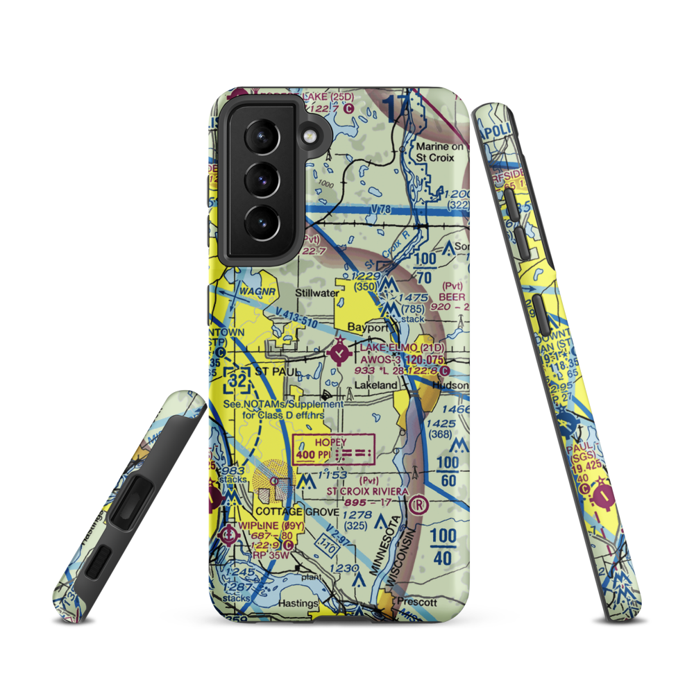 Lake Elmo Airport (21D) VFR Sectional Samsung Phone Case Samsung Galaxy S21 model shown