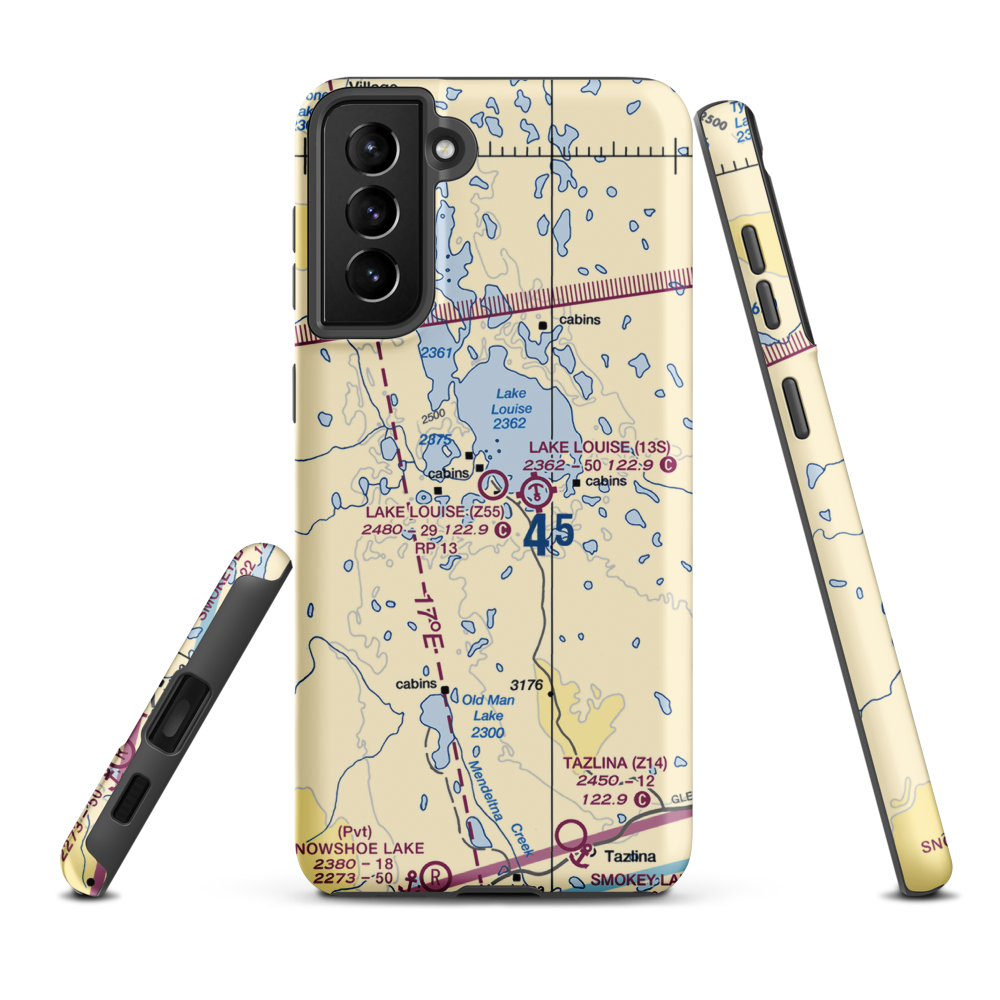 Lake Louise Airport (Z55) VFR Sectional Samsung Phone Case Samsung Galaxy S21 FE model shown