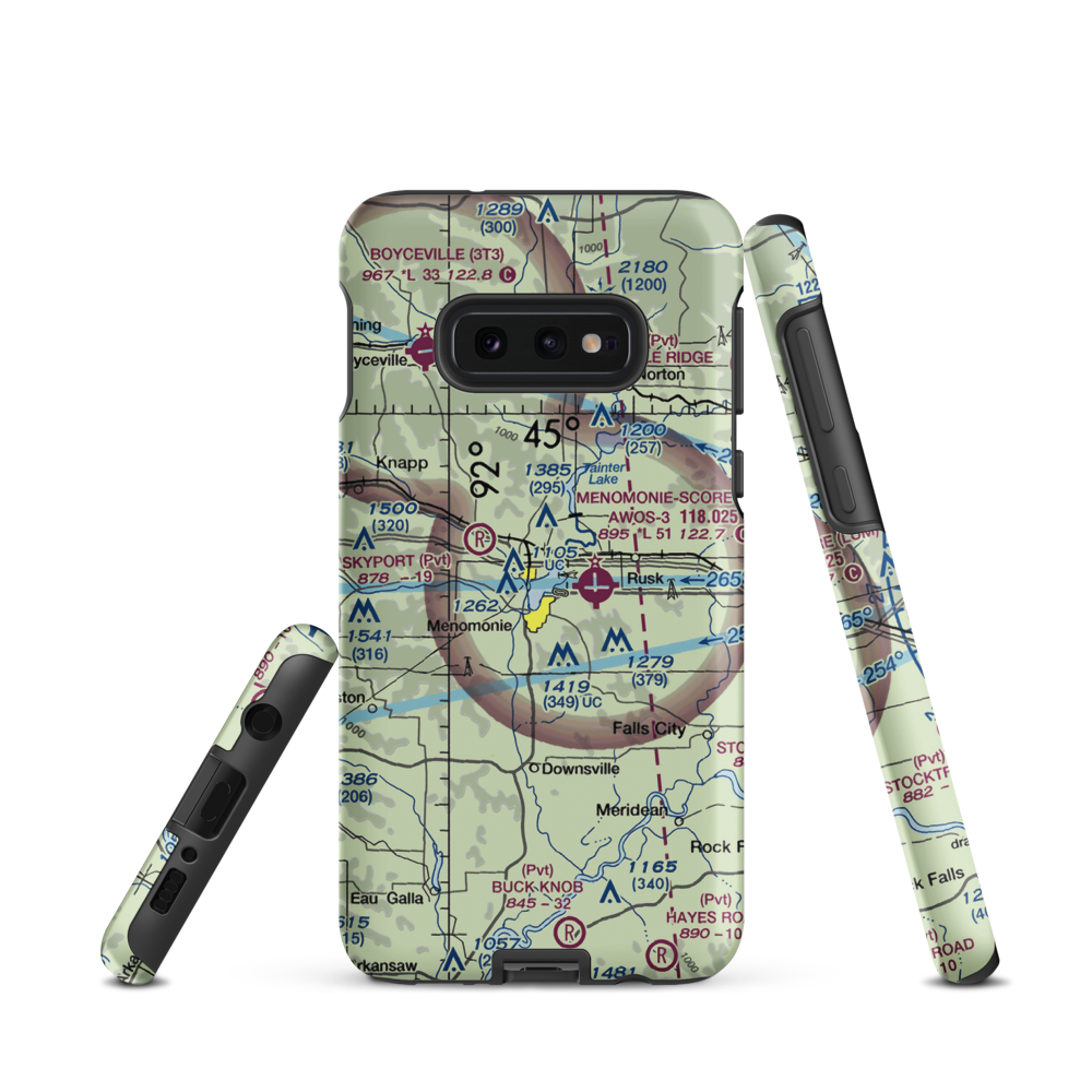 Lake Menomin Seaplane Base (WI04) VFR Sectional Samsung Phone Case Samsung Galaxy S10e model shown