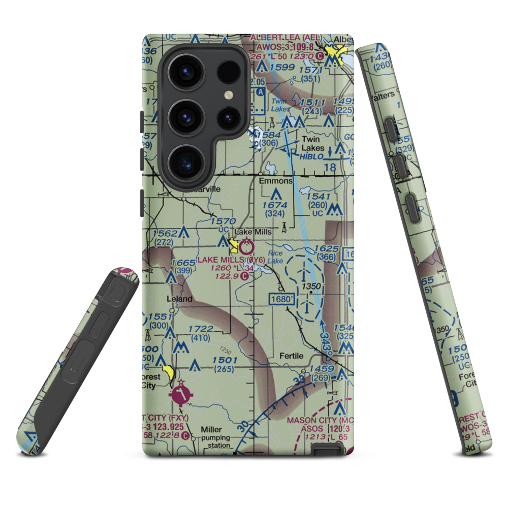 Lake Mills Municipal Airport (0Y6) VFR Sectional Samsung Phone Case Samsung Galaxy S23 Ultra model shown
