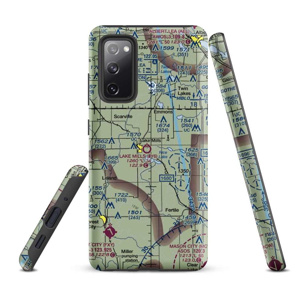 Lake Mills Municipal Airport (0Y6) VFR Sectional Samsung Phone Case Samsung Galaxy S20 FE model shown