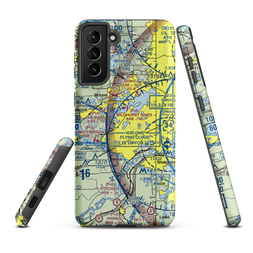 Lake Minnewashta Seaplane Base (MN02) VFR Sectional Samsung Phone Case Samsung Galaxy S21 Plus model shown
