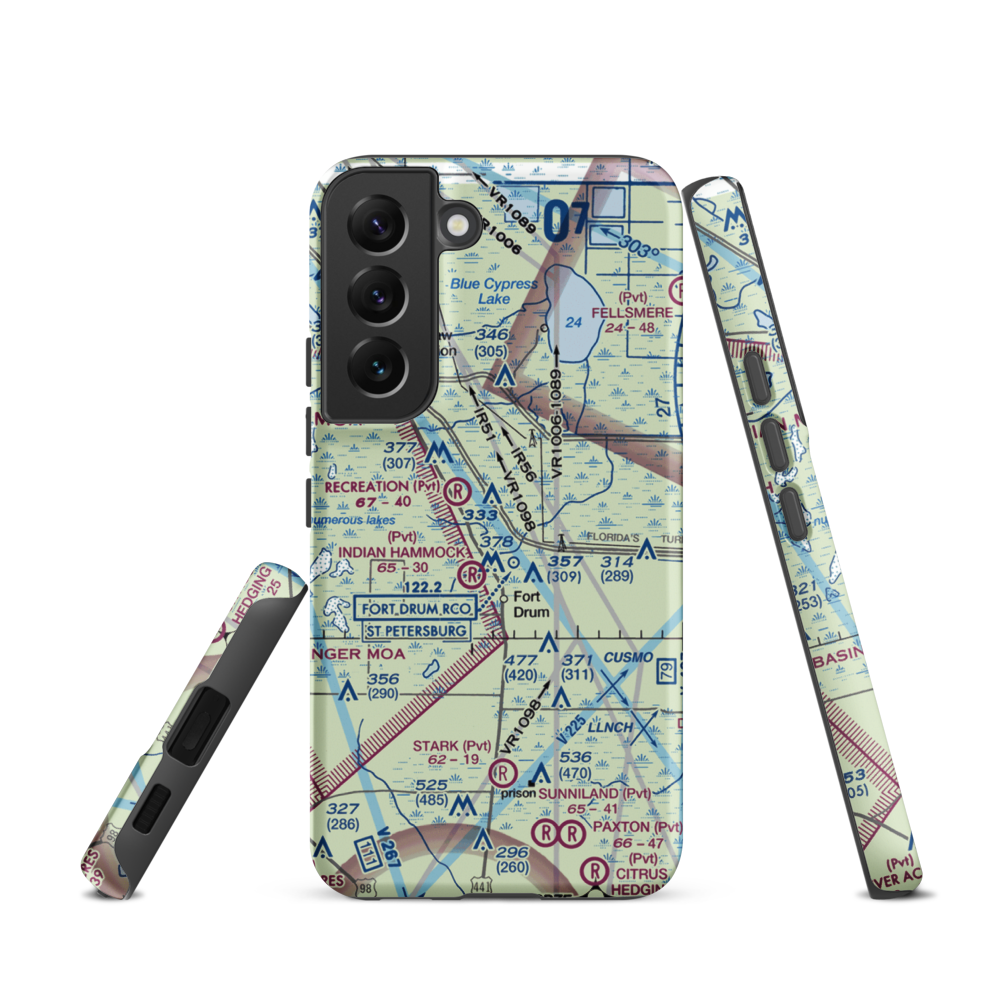 Lake Montaza Airport (83FD) VFR Sectional Samsung Phone Case Samsung Galaxy S22 model shown