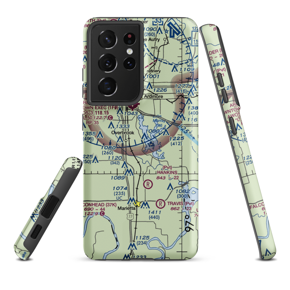 Lake Murray State Park Airport (1F1) VFR Sectional Samsung Phone Case Samsung Galaxy S21 Plus model shown