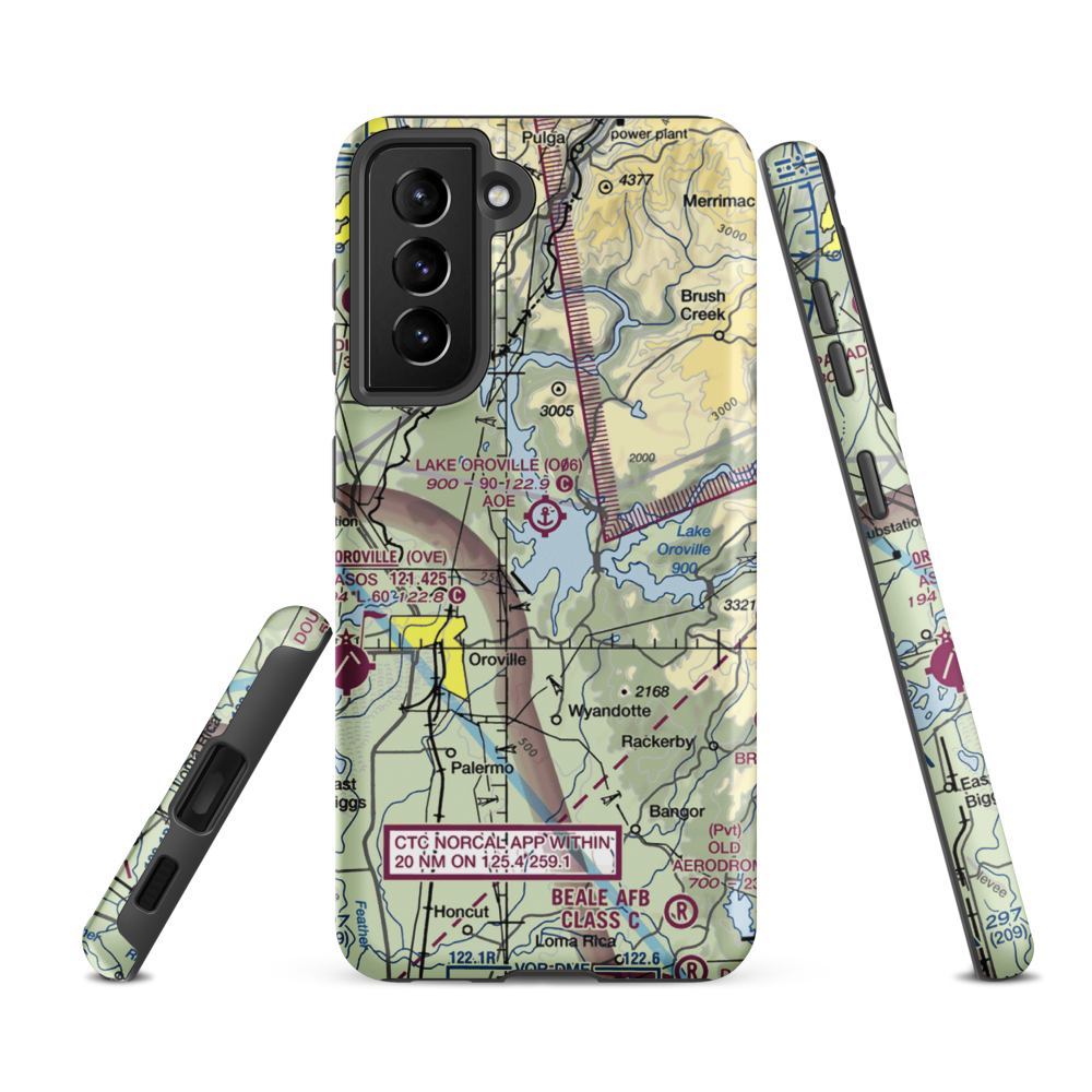 Lake Oroville Landing Area Seaplane Base (O06) VFR Sectional Samsung Phone Case Samsung Galaxy S21 FE model shown