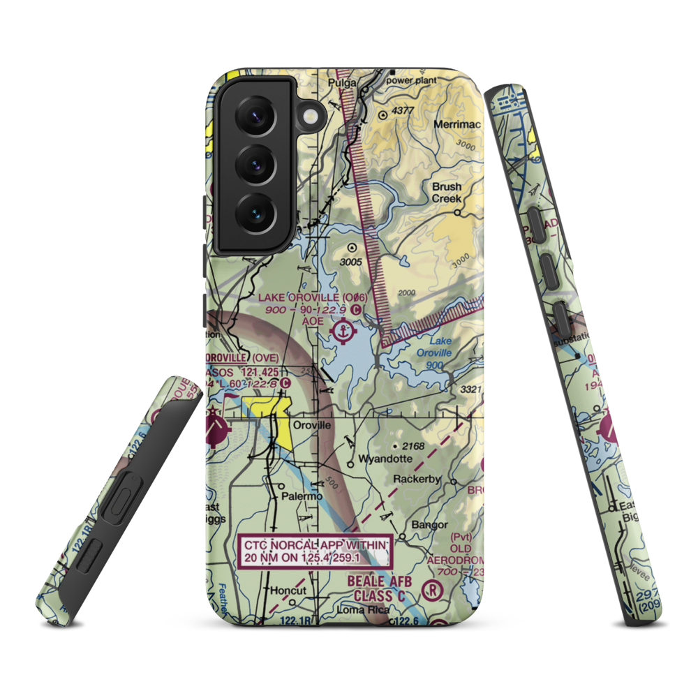 Lake Oroville Landing Area Seaplane Base (O06) VFR Sectional Samsung Phone Case Samsung Galaxy S22 Plus model shown
