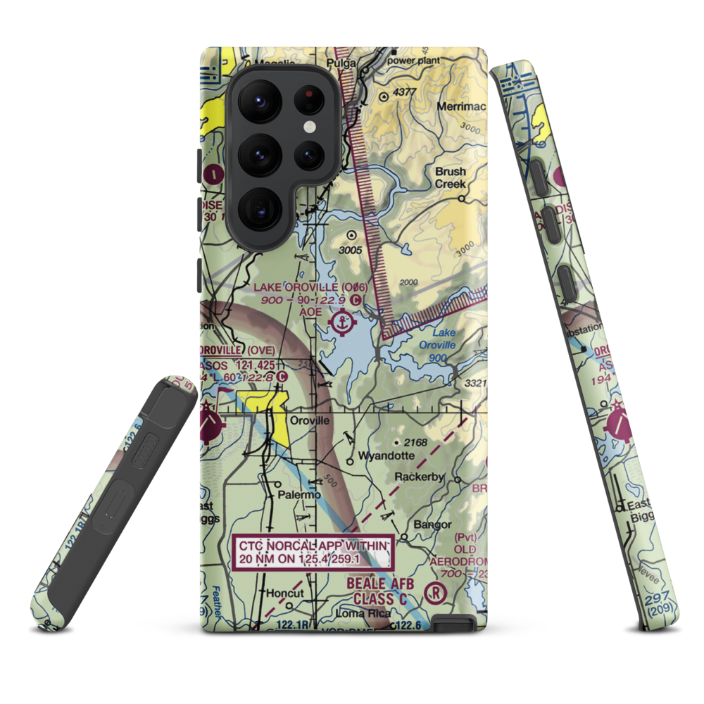 Lake Oroville Landing Area Seaplane Base (O06) VFR Sectional Samsung Phone Case Samsung Galaxy S22 Ultra model shown