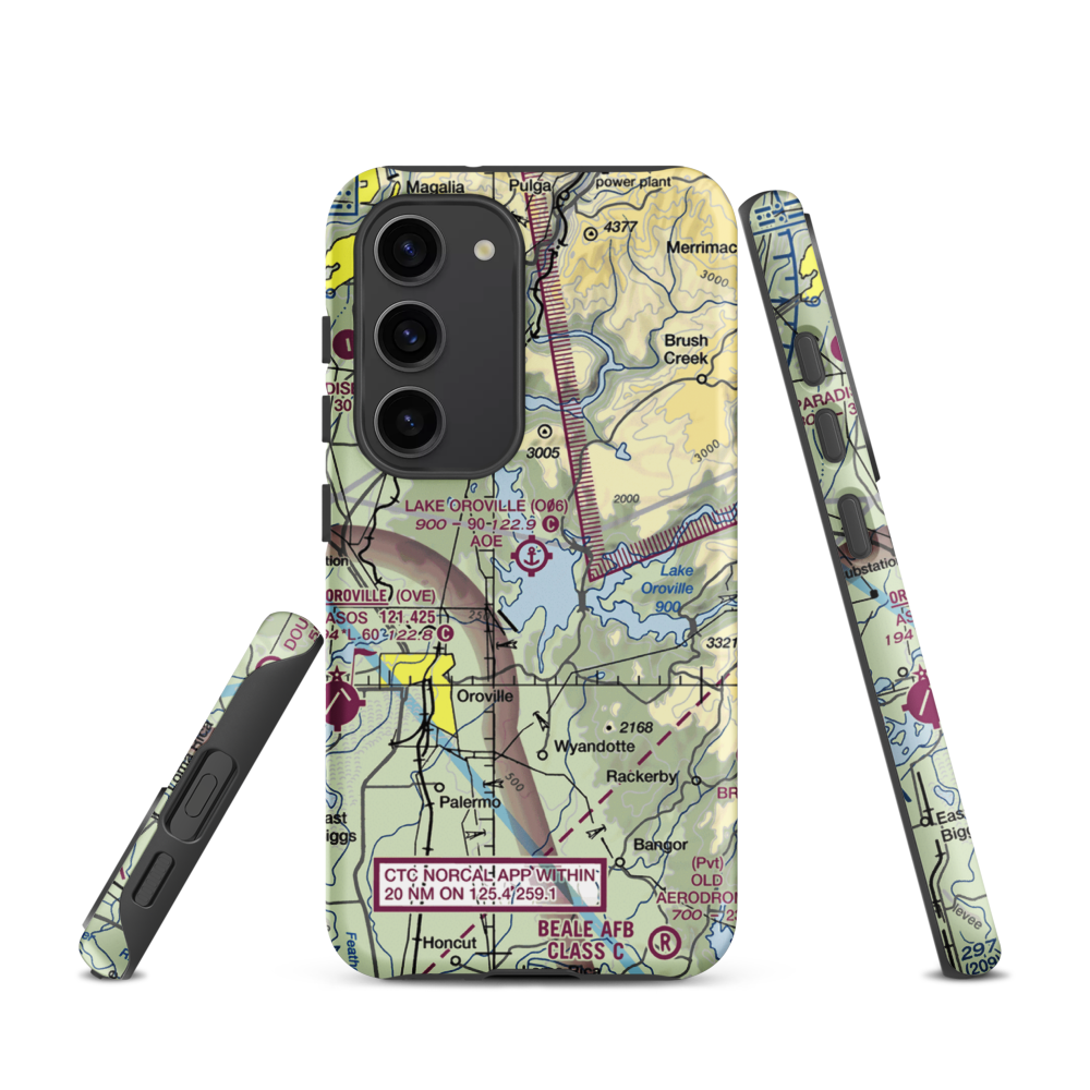 Lake Oroville Landing Area Seaplane Base (O06) VFR Sectional Samsung Phone Case Samsung Galaxy S23 model shown