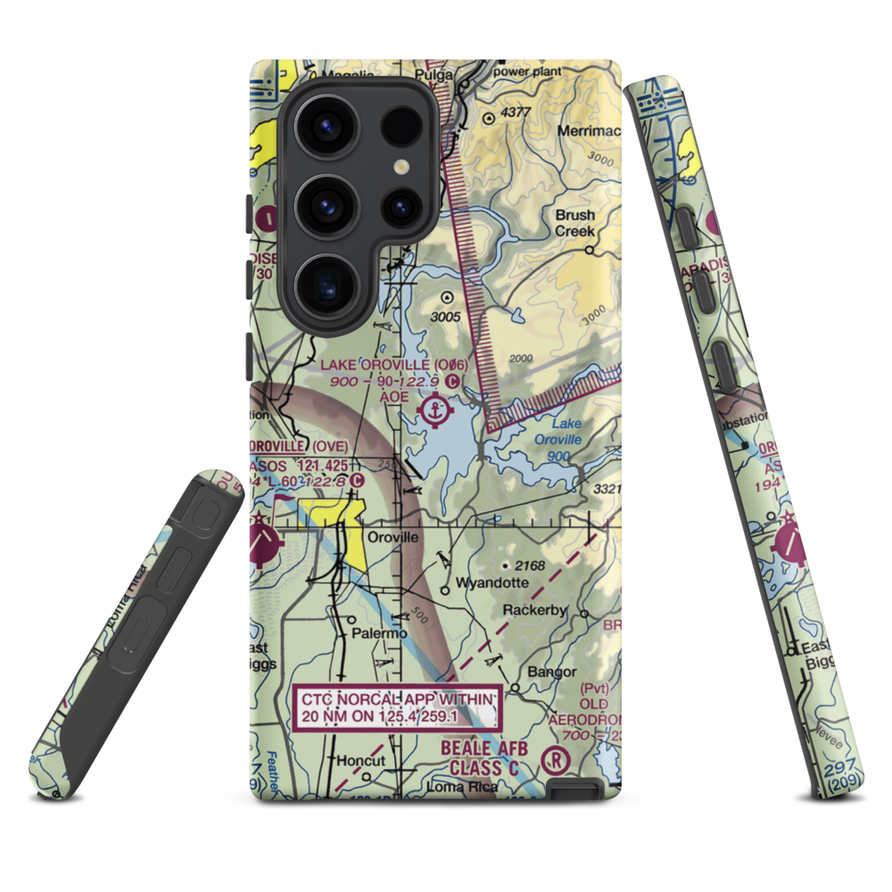 Lake Oroville Landing Area Seaplane Base (O06) VFR Sectional Samsung Phone Case Samsung Galaxy S23 Ultra model shown