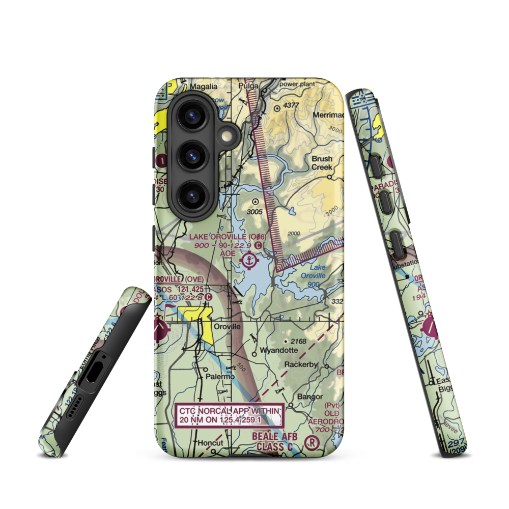 Lake Oroville Landing Area Seaplane Base (O06) VFR Sectional Samsung Phone Case Samsung Galaxy S24 model shown