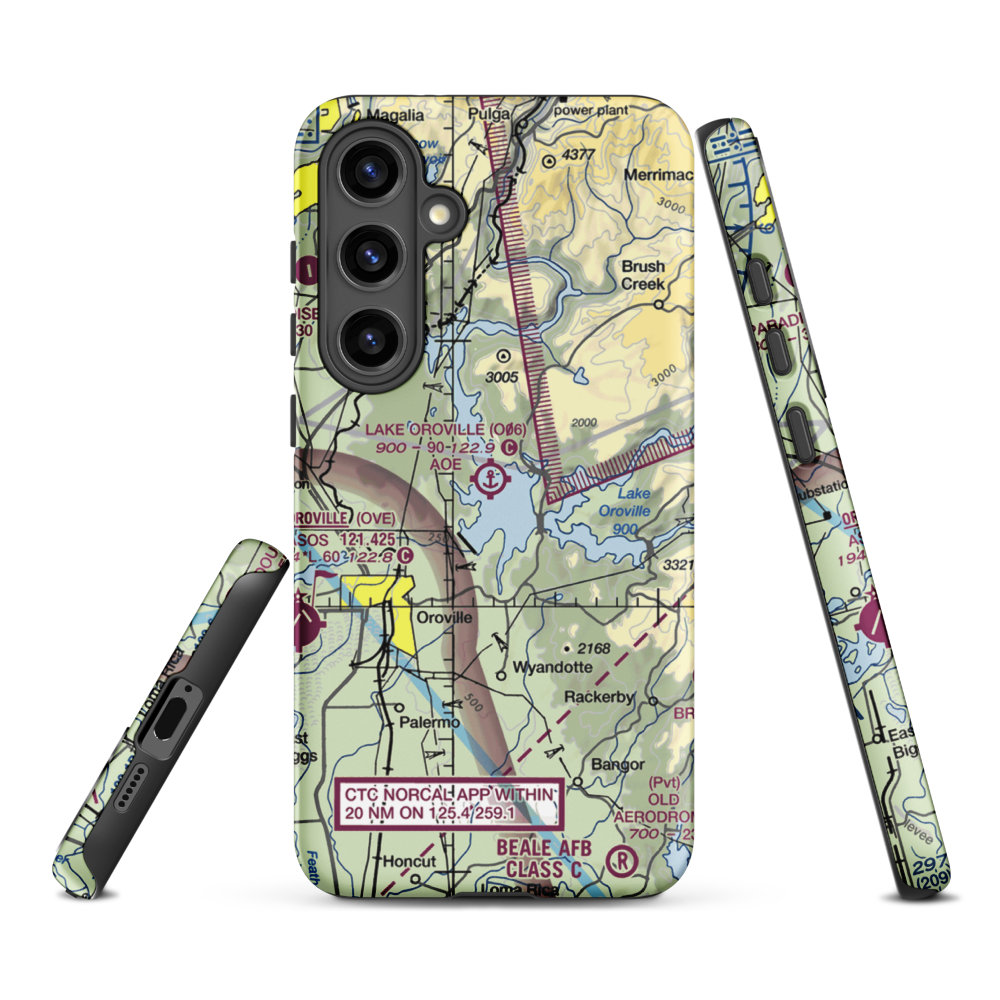 Lake Oroville Landing Area Seaplane Base (O06) VFR Sectional Samsung Phone Case Samsung Galaxy S24 Plus model shown