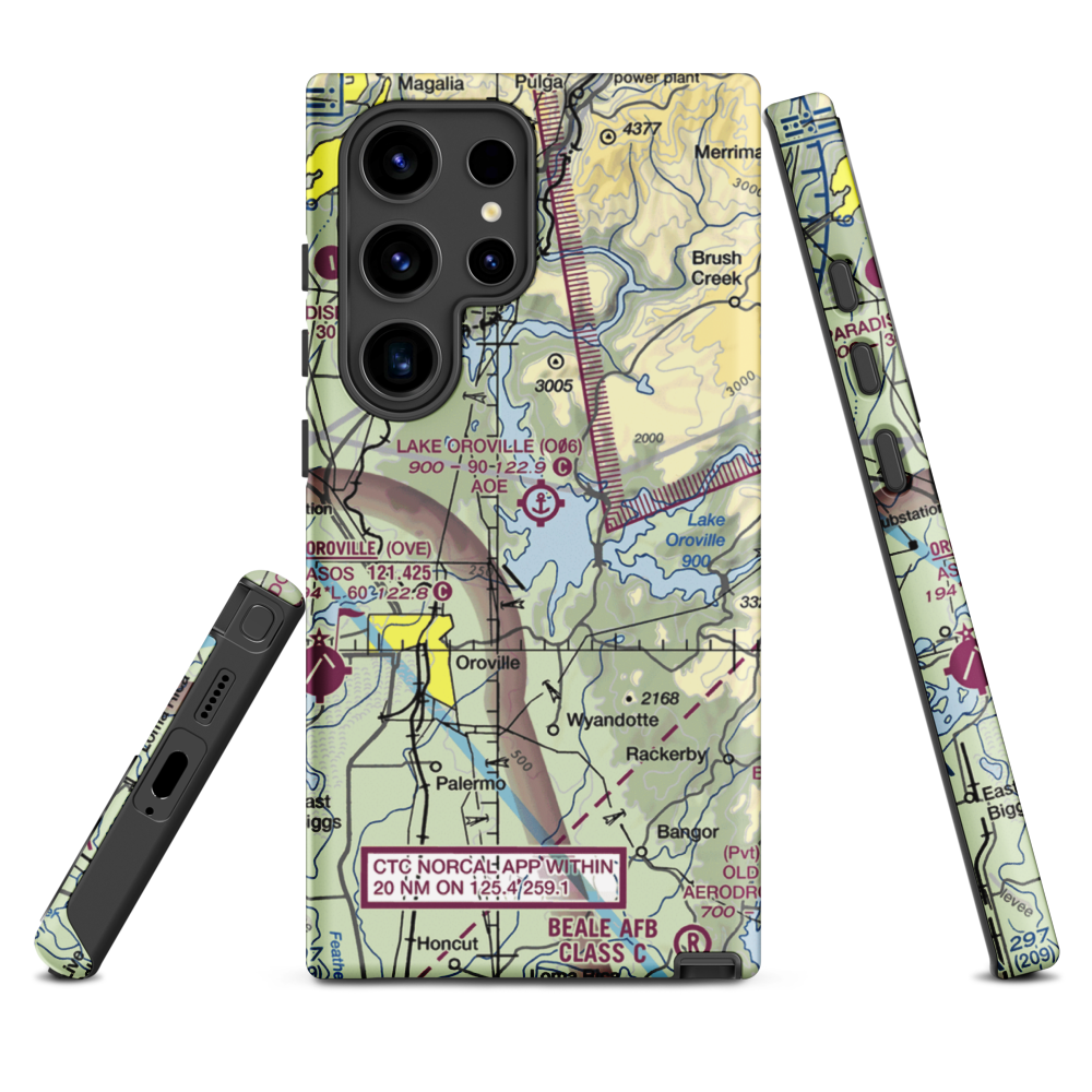 Lake Oroville Landing Area Seaplane Base (O06) VFR Sectional Samsung Phone Case Samsung Galaxy S24 Ultra model shown