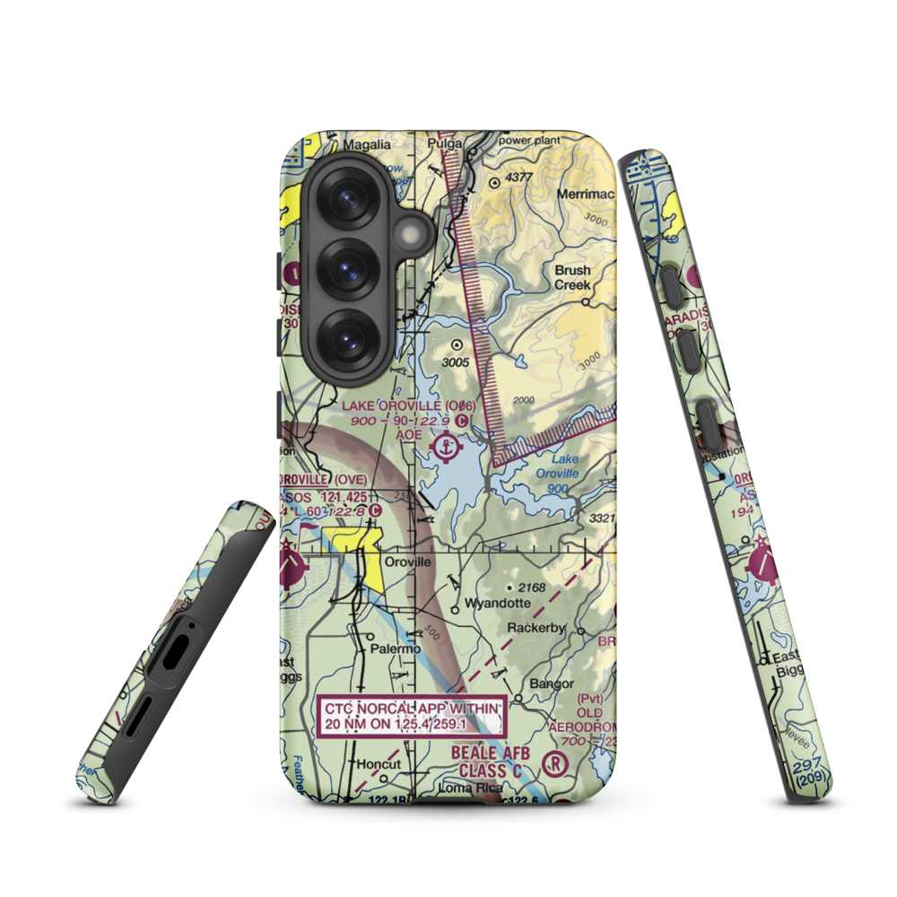 Lake Oroville Landing Area Seaplane Base (O06) VFR Sectional Samsung Phone Case Samsung Galaxy S25 model shown