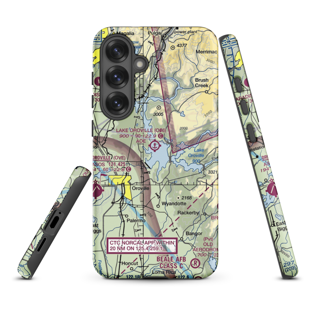 Lake Oroville Landing Area Seaplane Base (O06) VFR Sectional Samsung Phone Case Samsung Galaxy S25 Plus model shown