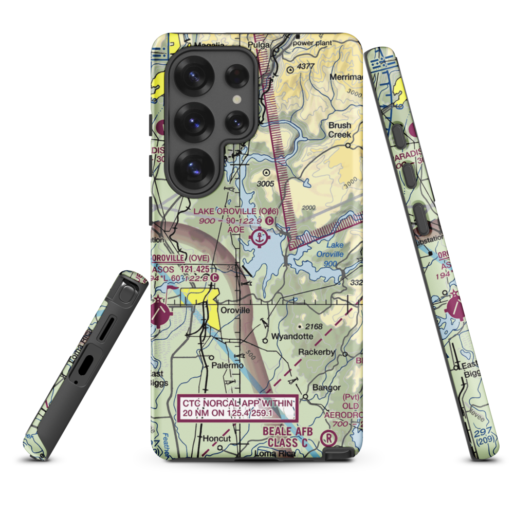 Lake Oroville Landing Area Seaplane Base (O06) VFR Sectional Samsung Phone Case Samsung Galaxy S25 Ultra model shown
