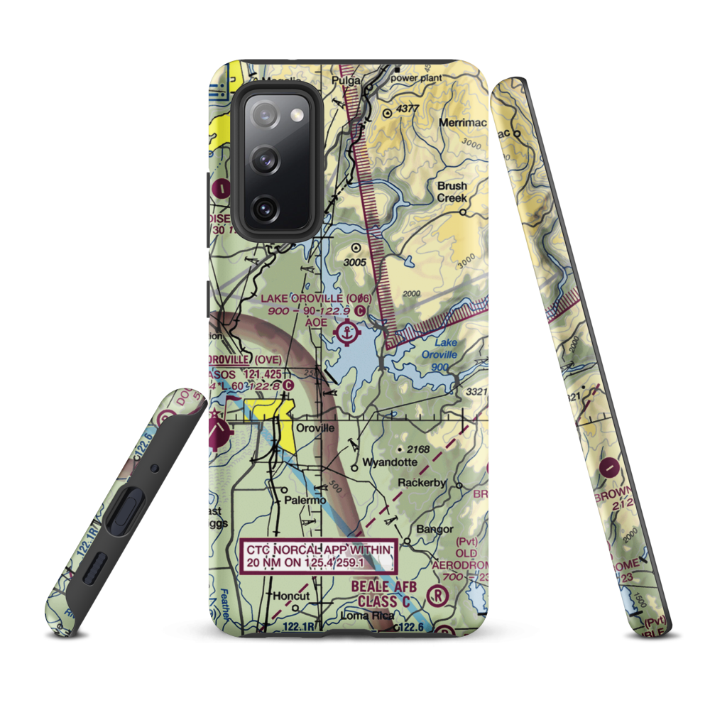 Lake Oroville Landing Area Seaplane Base (O06) VFR Sectional Samsung Phone Case Samsung Galaxy S20 FE model shown