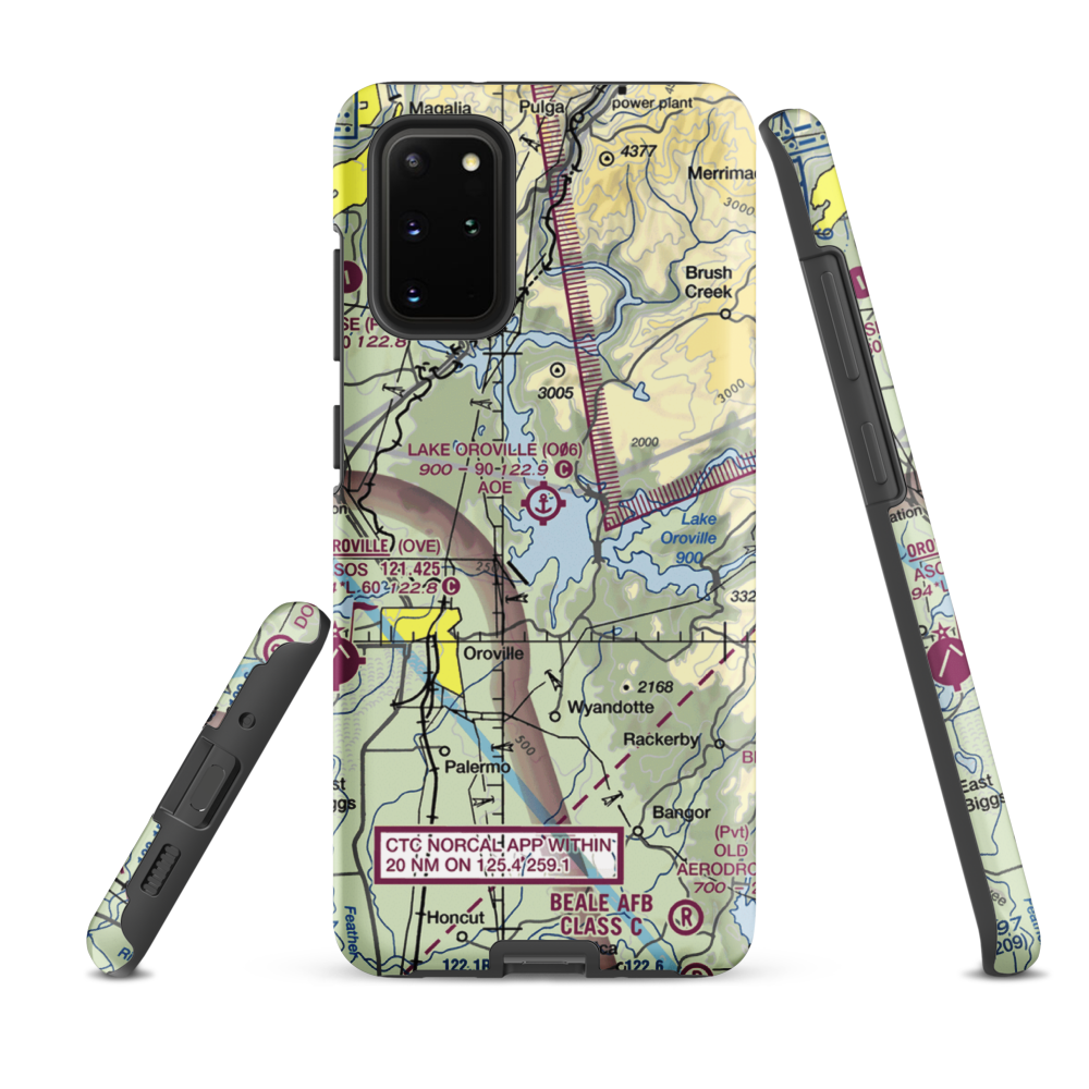 Lake Oroville Landing Area Seaplane Base (O06) VFR Sectional Samsung Phone Case Samsung Galaxy S20 Plus model shown