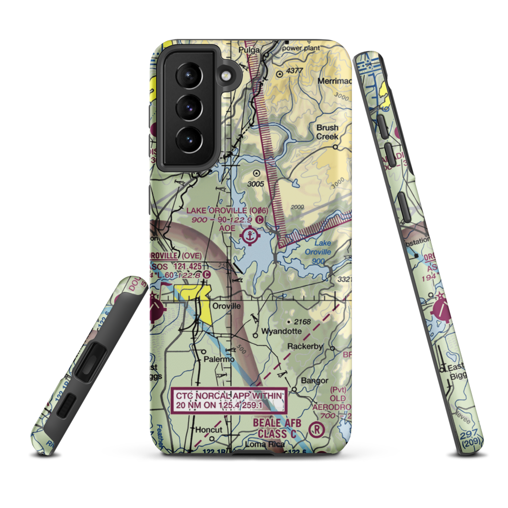 Lake Oroville Landing Area Seaplane Base (O06) VFR Sectional Samsung Phone Case Samsung Galaxy S21 FE model shown