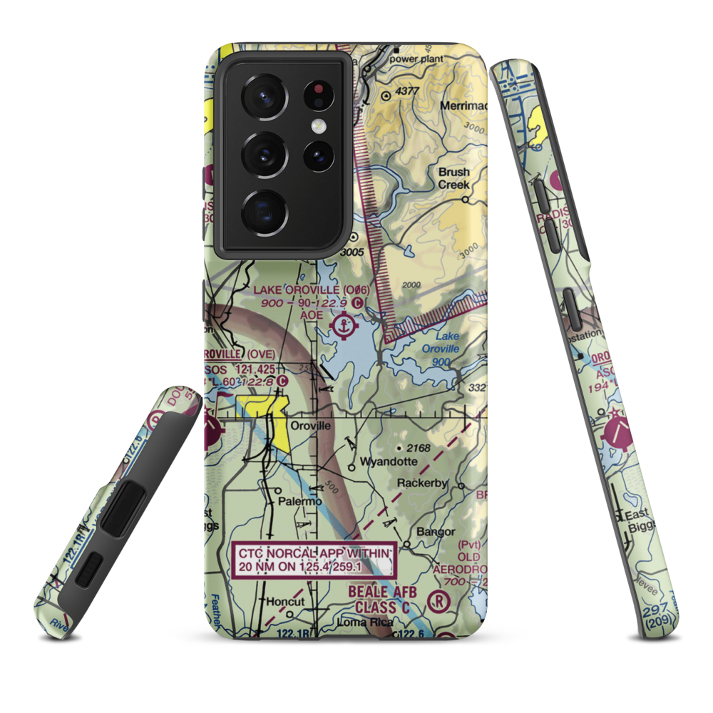 Lake Oroville Landing Area Seaplane Base (O06) VFR Sectional Samsung Phone Case Samsung Galaxy S21 Ultra model shown