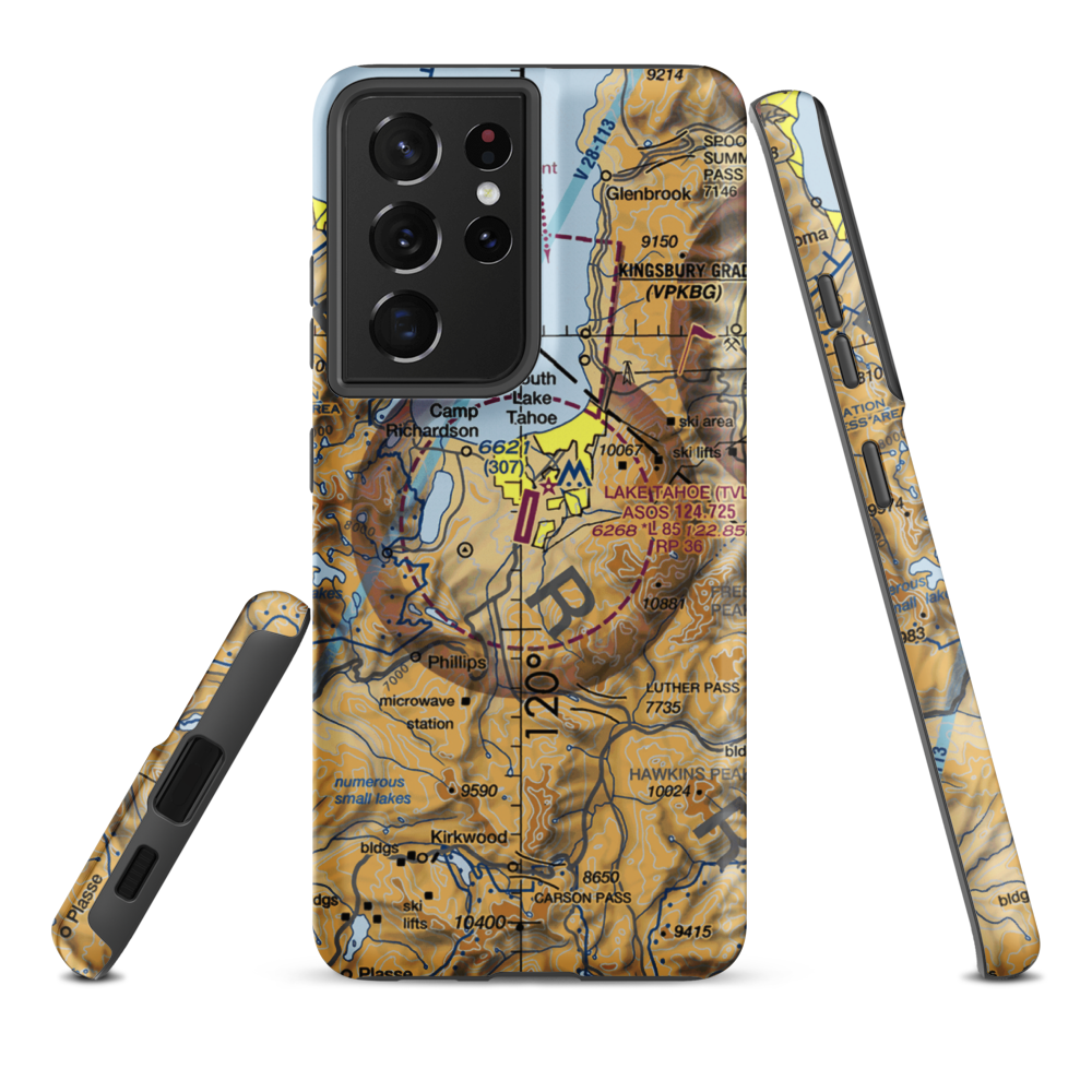 Lake Tahoe Airport (TVL) VFR Sectional Samsung Phone Case Samsung Galaxy S21 Plus model shown