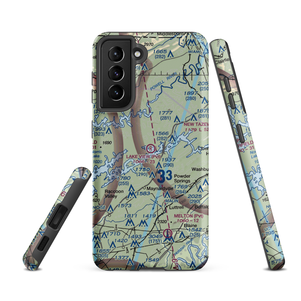 Lake View Airport (TN10) VFR Sectional Samsung Phone Case Samsung Galaxy S21 FE model shown
