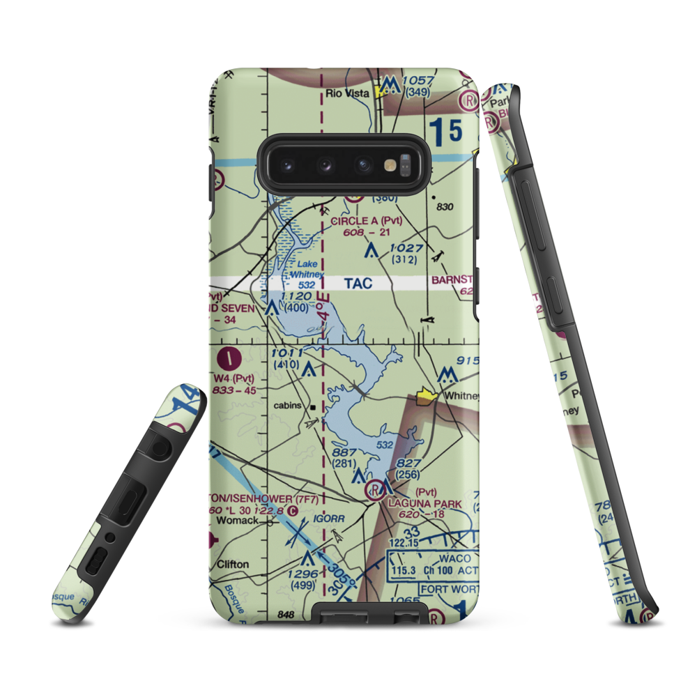 Lake Whitney Country Club Airport (37XS) VFR Sectional Samsung Phone Case Samsung Galaxy S10 Plus model shown