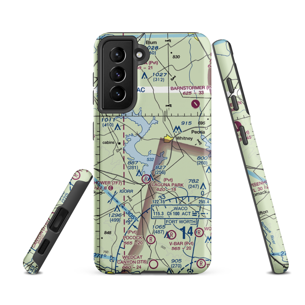 Lake Whitney State Park Airport (F50) VFR Sectional Samsung Phone Case Samsung Galaxy S21 FE model shown
