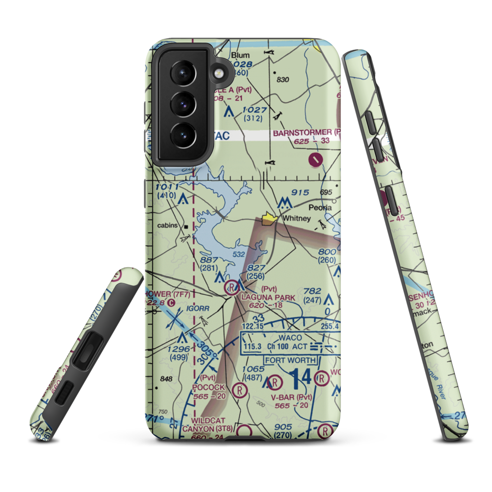 Lake Whitney State Park Airport (F50) VFR Sectional Samsung Phone Case Samsung Galaxy S21 Plus model shown