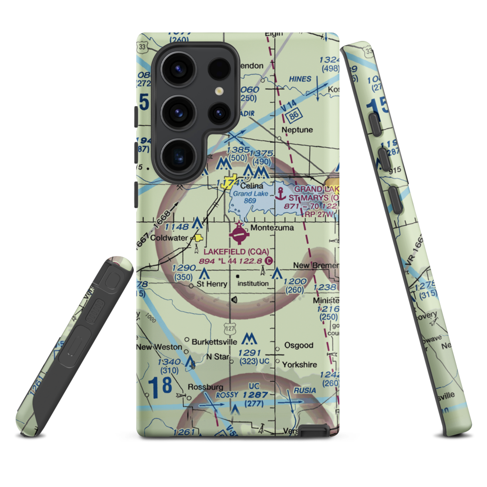 Lakefield Airport (CQA) VFR Sectional Samsung Phone Case Samsung Galaxy S23 Ultra model shown