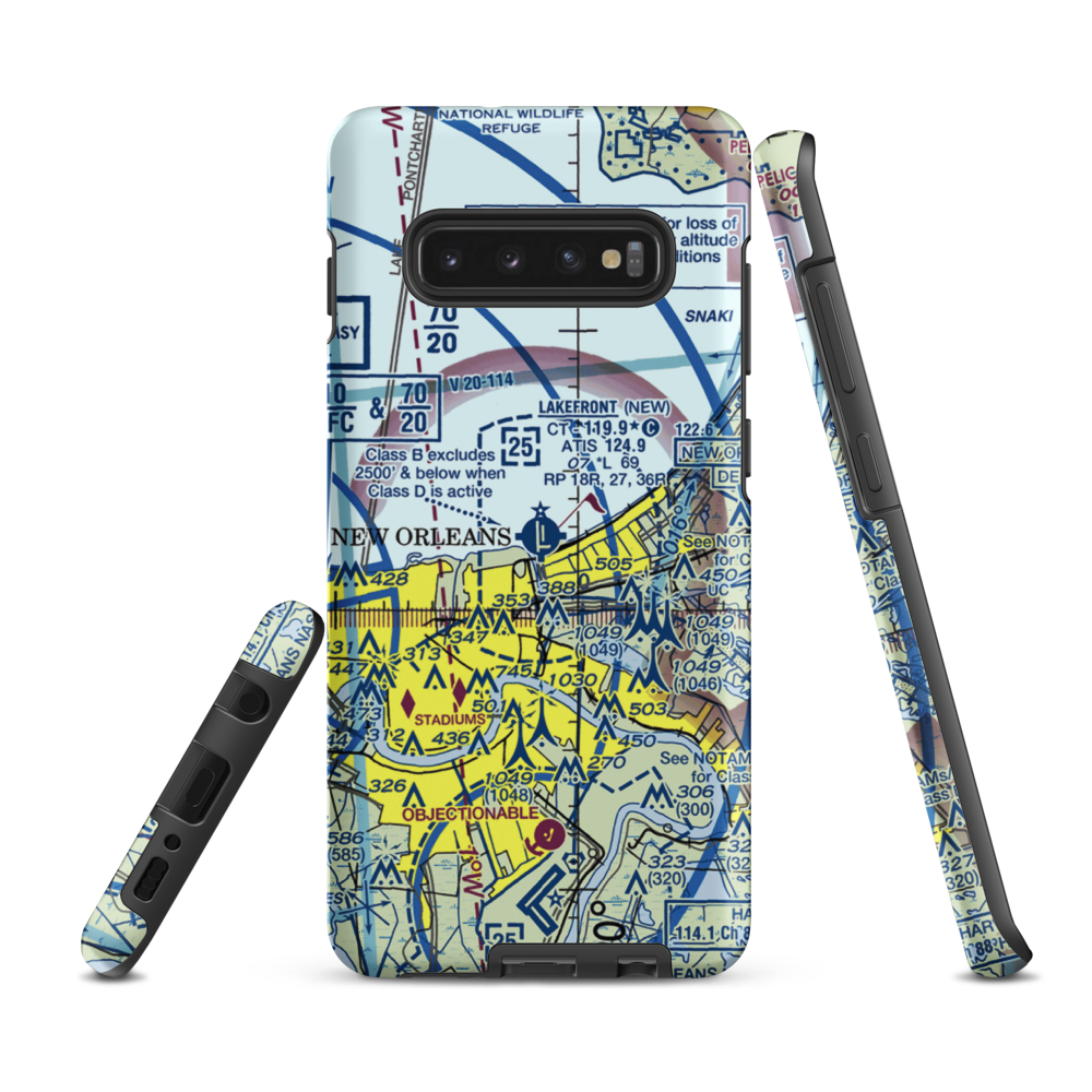 Lakefront Airport (NEW) VFR Sectional Samsung Phone Case Samsung Galaxy S10 Plus model shown
