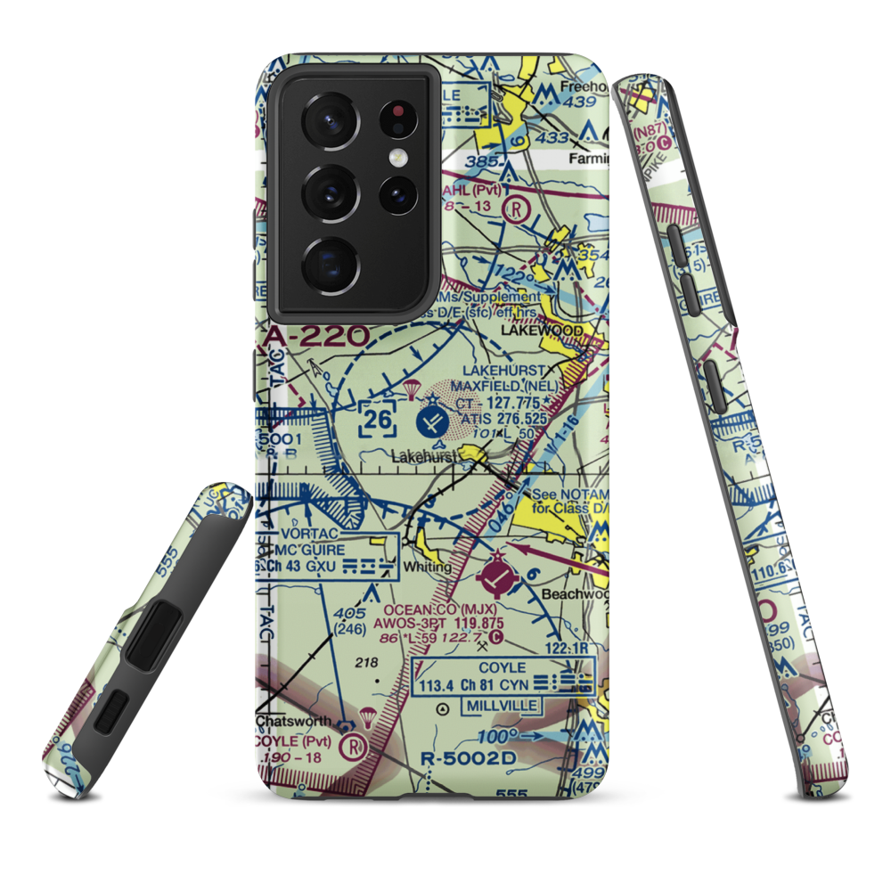 Lakehurst Maxfield Field Airport (NEL) VFR Sectional Samsung Phone Case Samsung Galaxy S21 Ultra model shown