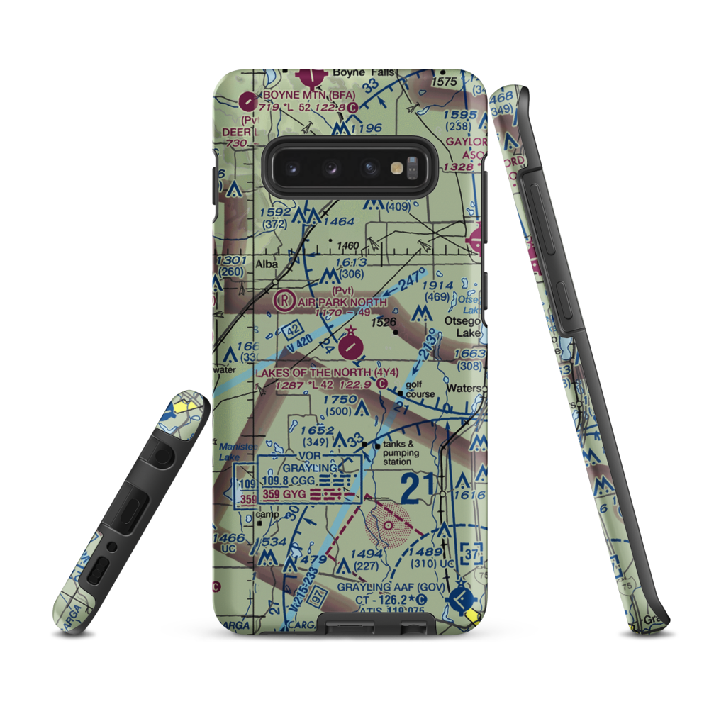 Lakes of the North Airport (4Y4) VFR Sectional Samsung Phone Case Samsung Galaxy S10 Plus model shown