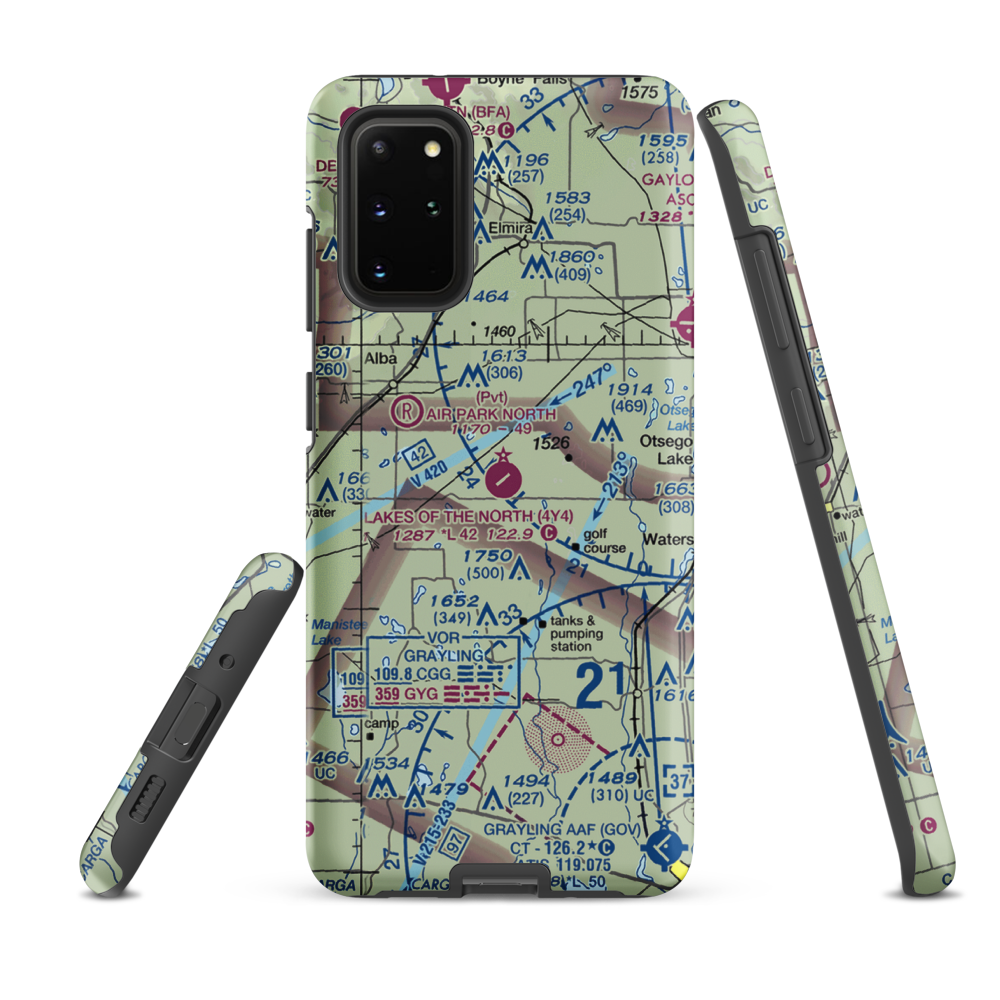 Lakes of the North Airport (4Y4) VFR Sectional Samsung Phone Case Samsung Galaxy S20 Plus model shown