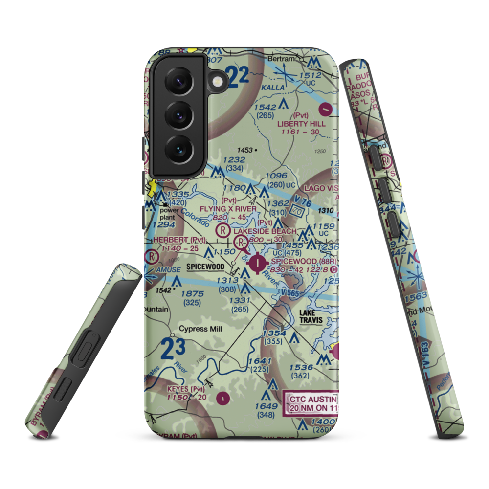 Lakeside Beach Airport (0XS6) VFR Sectional Samsung Phone Case Samsung Galaxy S22 Plus model shown
