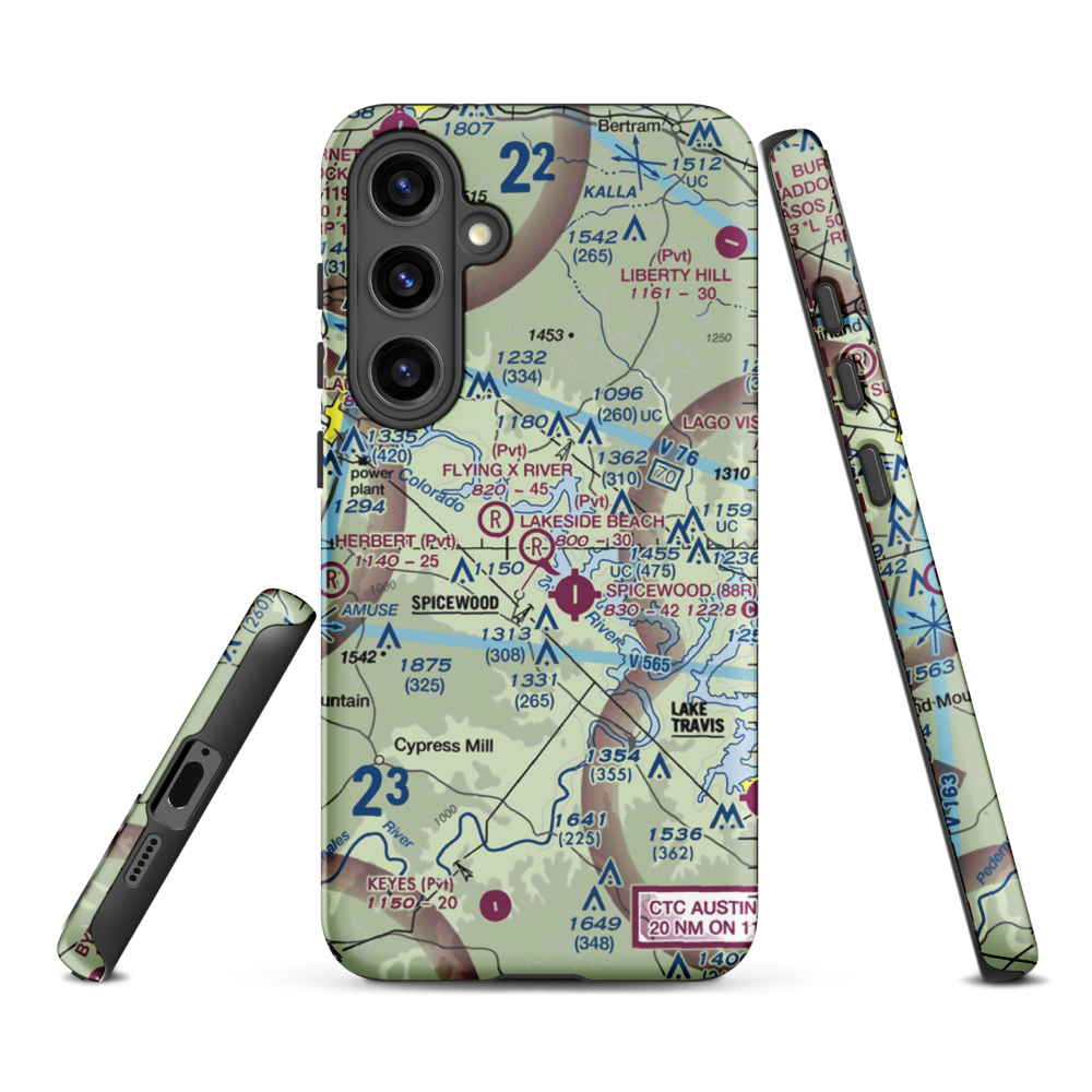 Lakeside Beach Airport (0XS6) VFR Sectional Samsung Phone Case Samsung Galaxy S24 Plus model shown