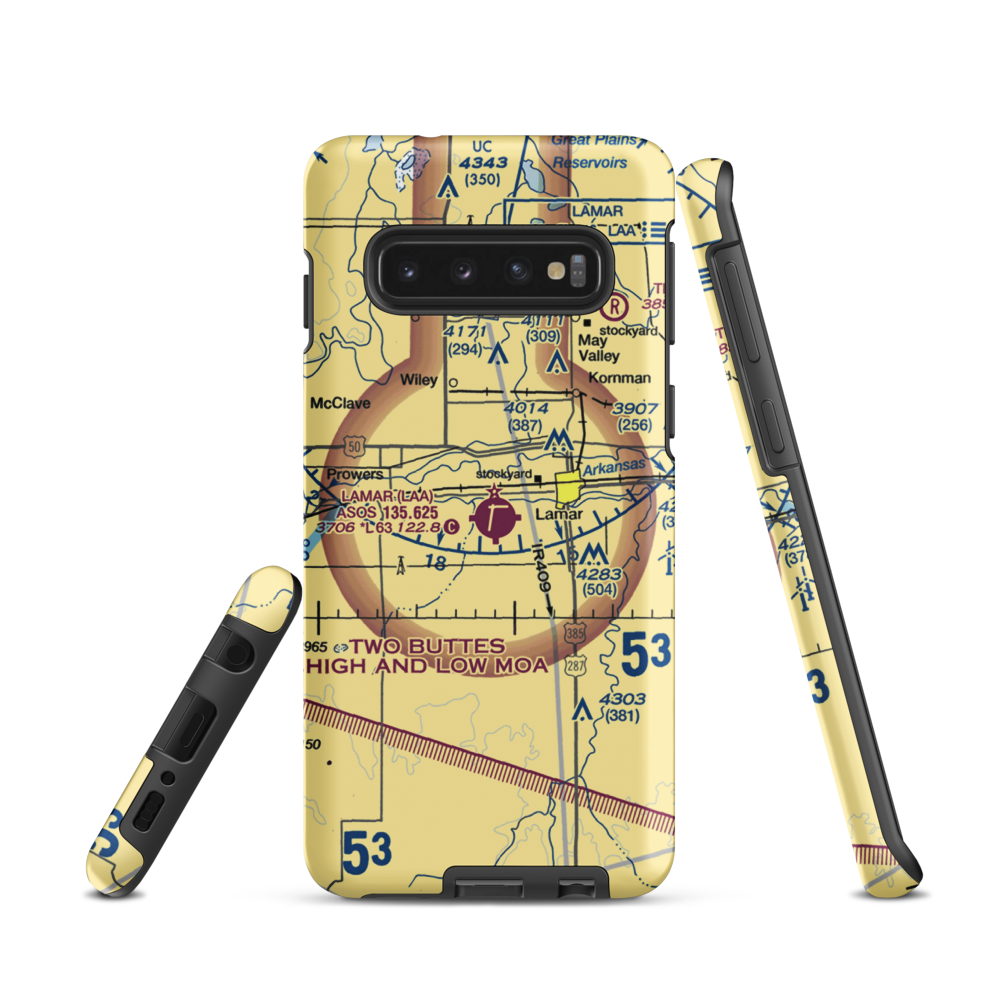 Lamar Municipal Airport (LAA) VFR Sectional Samsung Phone Case Samsung Galaxy S10 model shown
